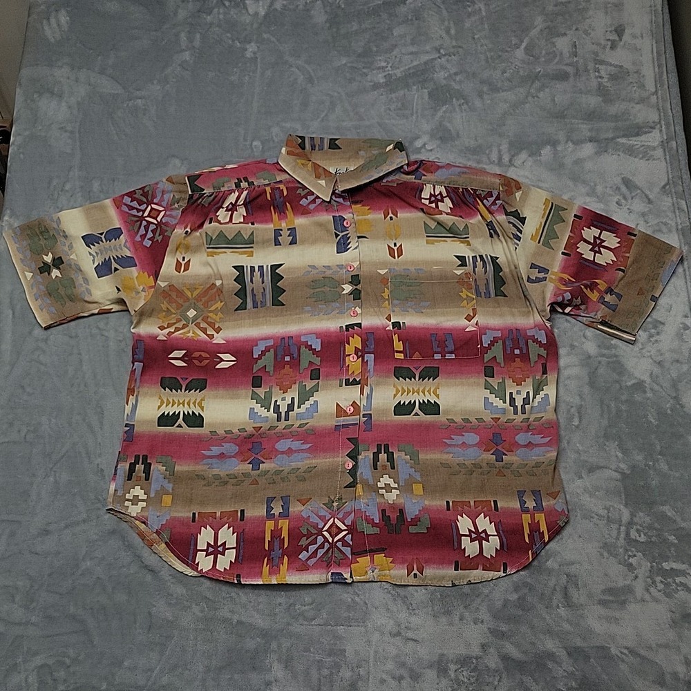 VTG Tapestry Shirt Womens 22 Multi Southwestern Aztec Button Down Made In USA